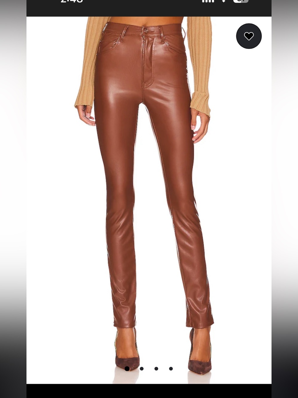 MOTHER High Waisted Rail Skimp Faux Leather Pants Brown 27